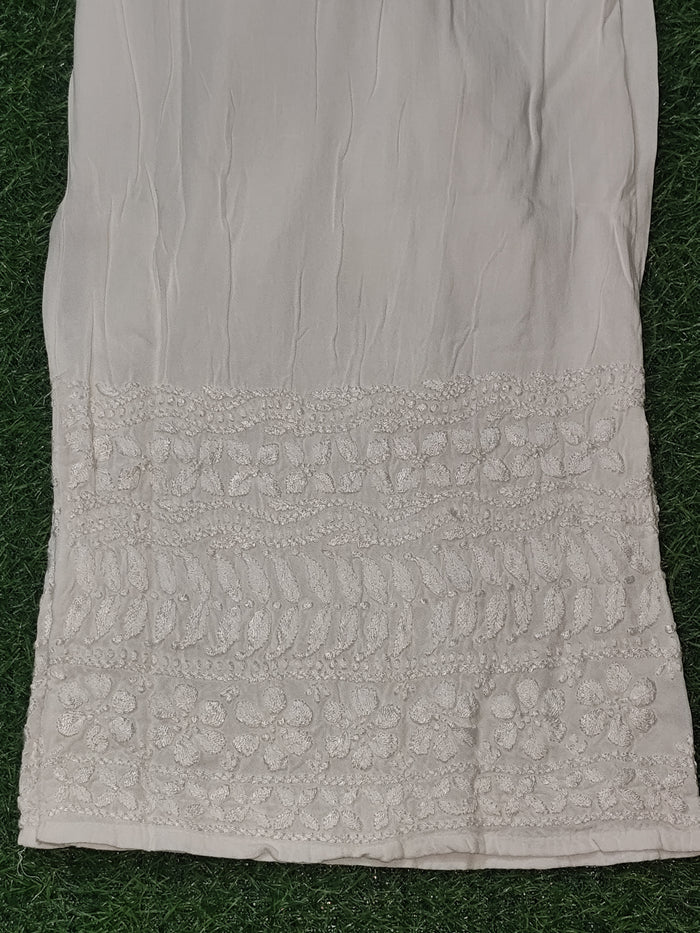 White Rayon Chikankari Embroidered Palazzo Pants