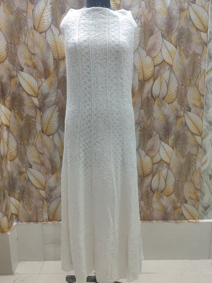 White Chikankari hand embroidered anarkali dupatta set
