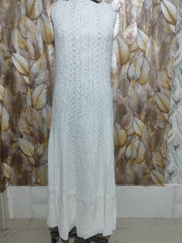 White Chikankari hand embroidered anarkali dupatta set