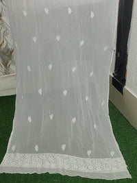 White Chikankari hand embroidered anarkali dupatta set