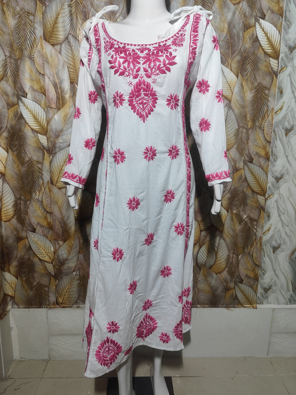 Chikan Dresses Cotton Western wear pink embroidery