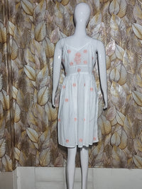 Cotton Noodle Strip Single Dress  With Peach Embroidery