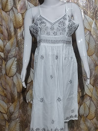 Cotton Noodle Strip Single Dress With Grey  Embroidery