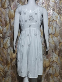 Cotton Noodle Strip Single Dress With Grey  Embroidery