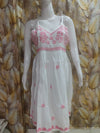 Cotton Noodle Strip Single Dress With -Pink Embroidery