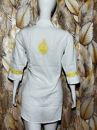 Chikankari Cotton Shirt For ladies with Yellow Embroidery