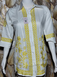 Chikankari Cotton Shirt For ladies Yoge yellow Embroidery