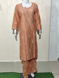 Warm and earthy Rust Orange Chanderi Kurta & Pant Set