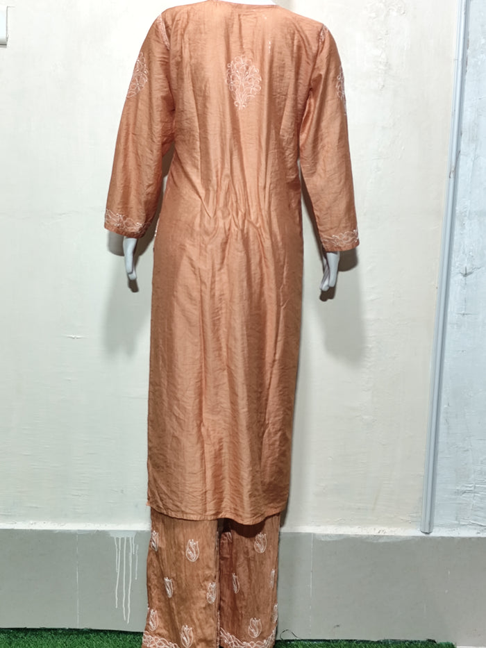 Warm and earthy Rust Orange Chanderi Kurta & Pant Set