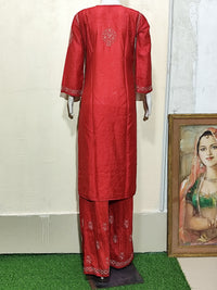 Elegant Crimson Red Chanderi Kurta & Pant Set