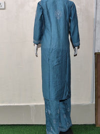 Elegant Teal Blue Chanderi Kurta Pant Set