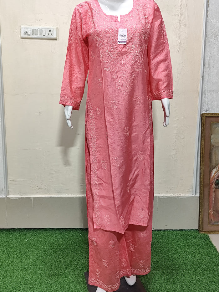 Elegant Pink Chanderi Kurta  Pant Set