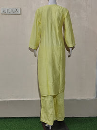Elegant Lemon Yellow Chanderi Kurta  Pant Set