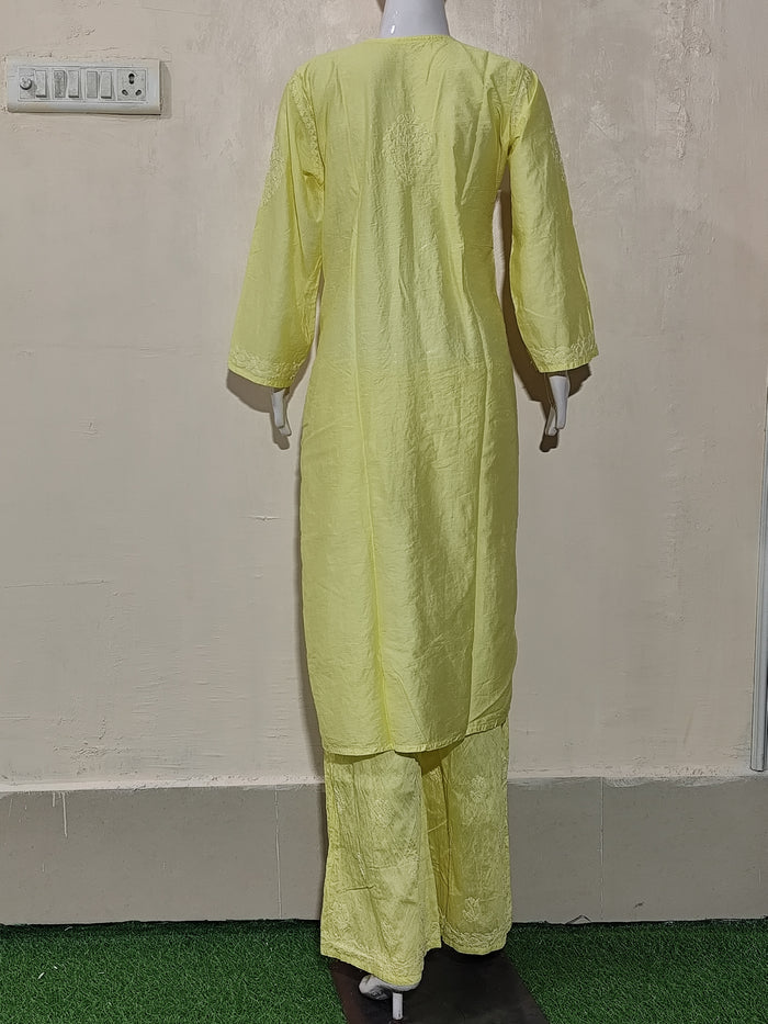 Elegant Lemon Yellow Chanderi Kurta  Pant Set