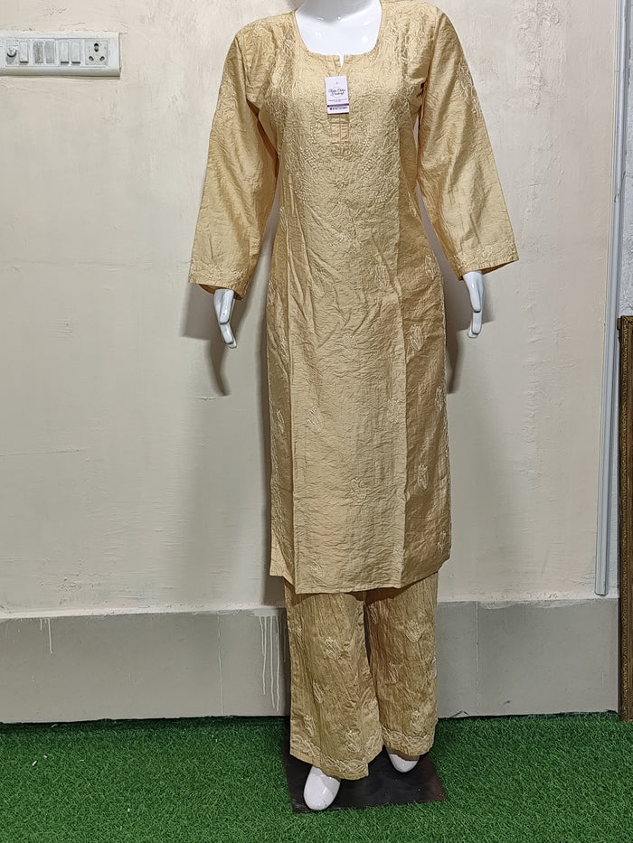Sophisticated Beige/Gold Chanderi Kurta &amp; Pant Set