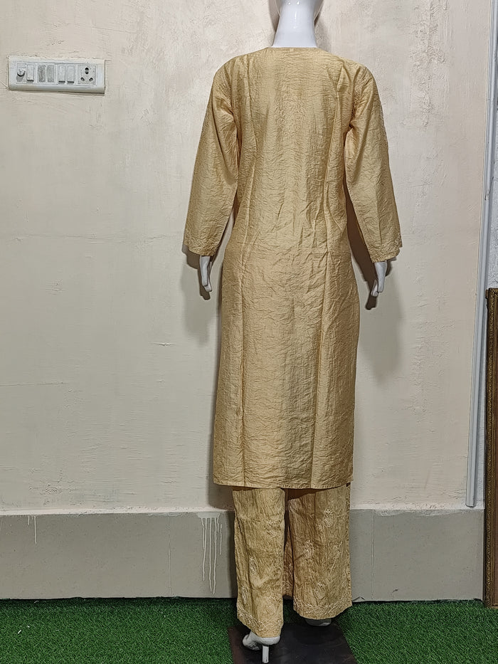 Sophisticated Beige/Gold Chanderi Kurta &amp; Pant Set