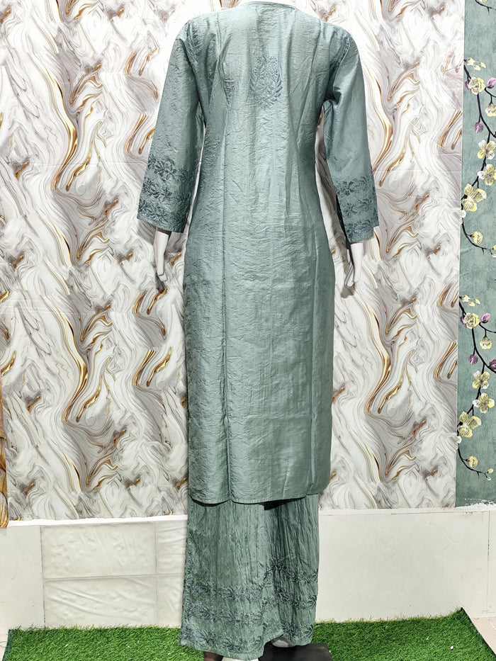 A chic and subtle Sage Green / Dusty Seafoam Chanderi Kurta & Pant Set