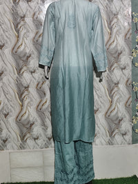 Powder Blue / Aqua Blue Chanderi Kurta Pant Set Omray