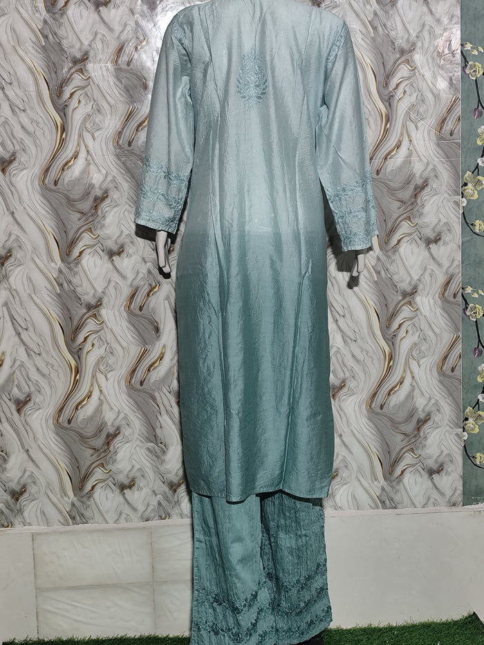 Powder Blue / Aqua Blue Chanderi Kurta Pant Set Omray