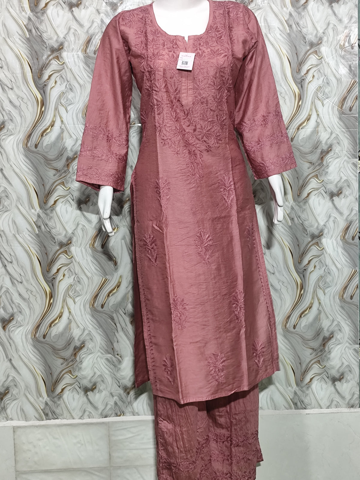 A romantic Old Rose / Vintage Pink Chanderi Kurta & Pant Set
