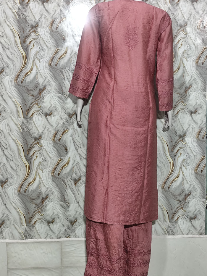 A romantic Old Rose / Vintage Pink Chanderi Kurta & Pant Set