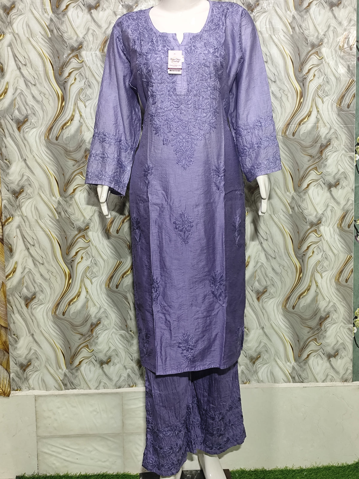 A serene Lavender / Soft Violet Chanderi Kurta & Pant Set