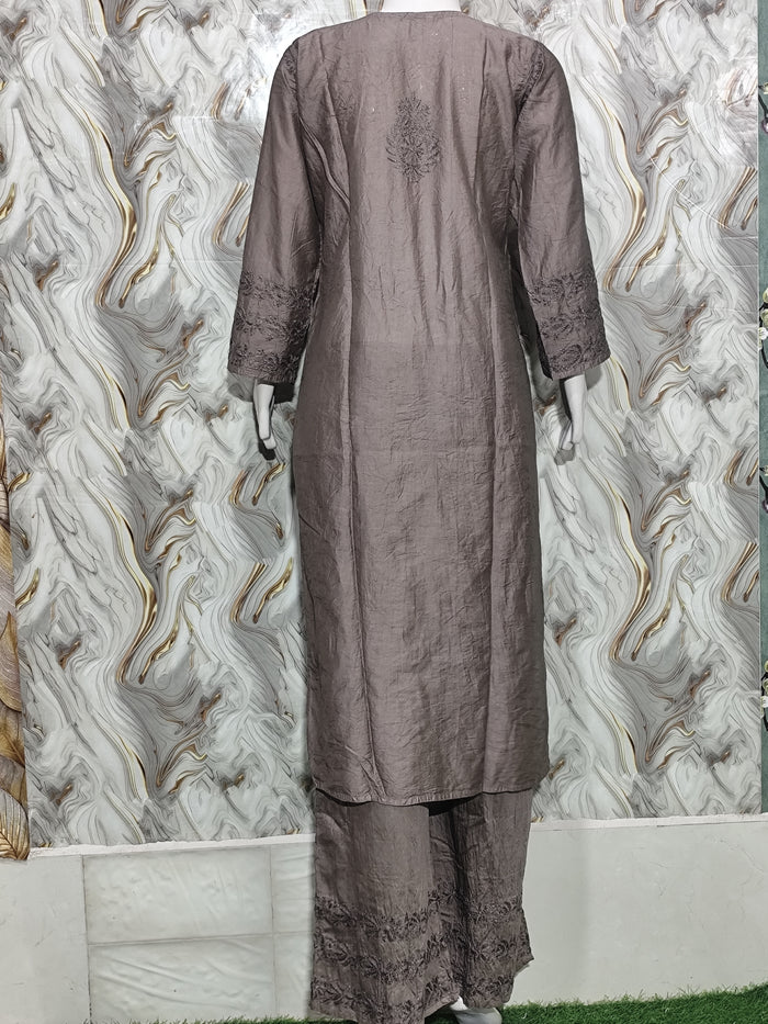 Taupe / Mushroom Brown Chanderi Kurta & Pant Set