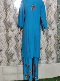 Ocean Blue Rayon Kurta & Pant/Plazzo Set