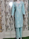 Sky Blue Rayon Kurti Palazzo Set with White Chikankari Embroidery