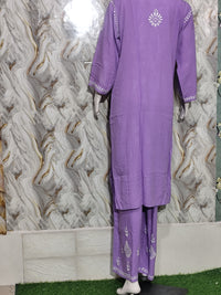 Lavender Rayon Kurti Palazzo Set with White Chikankari Embroidery