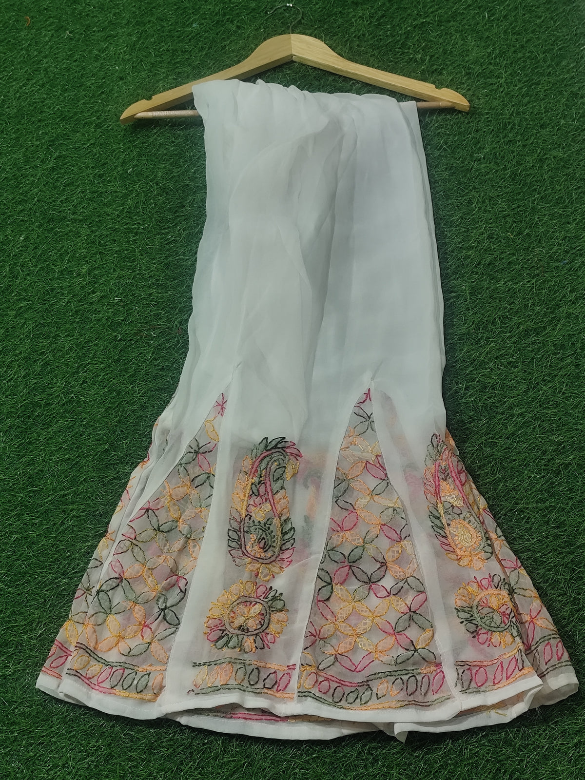 Lucknowi Multi-Color Thread Embroidered Georgette Sharara / Flared Palazzo