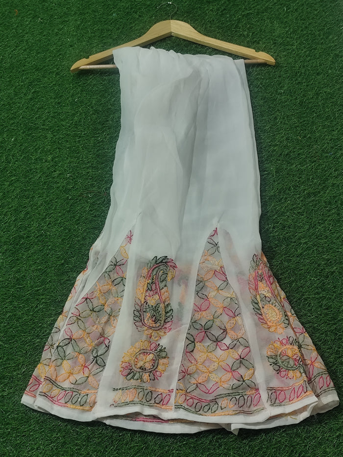 Lucknowi Multi-Color Thread Embroidered Georgette Sharara / Flared Palazzo