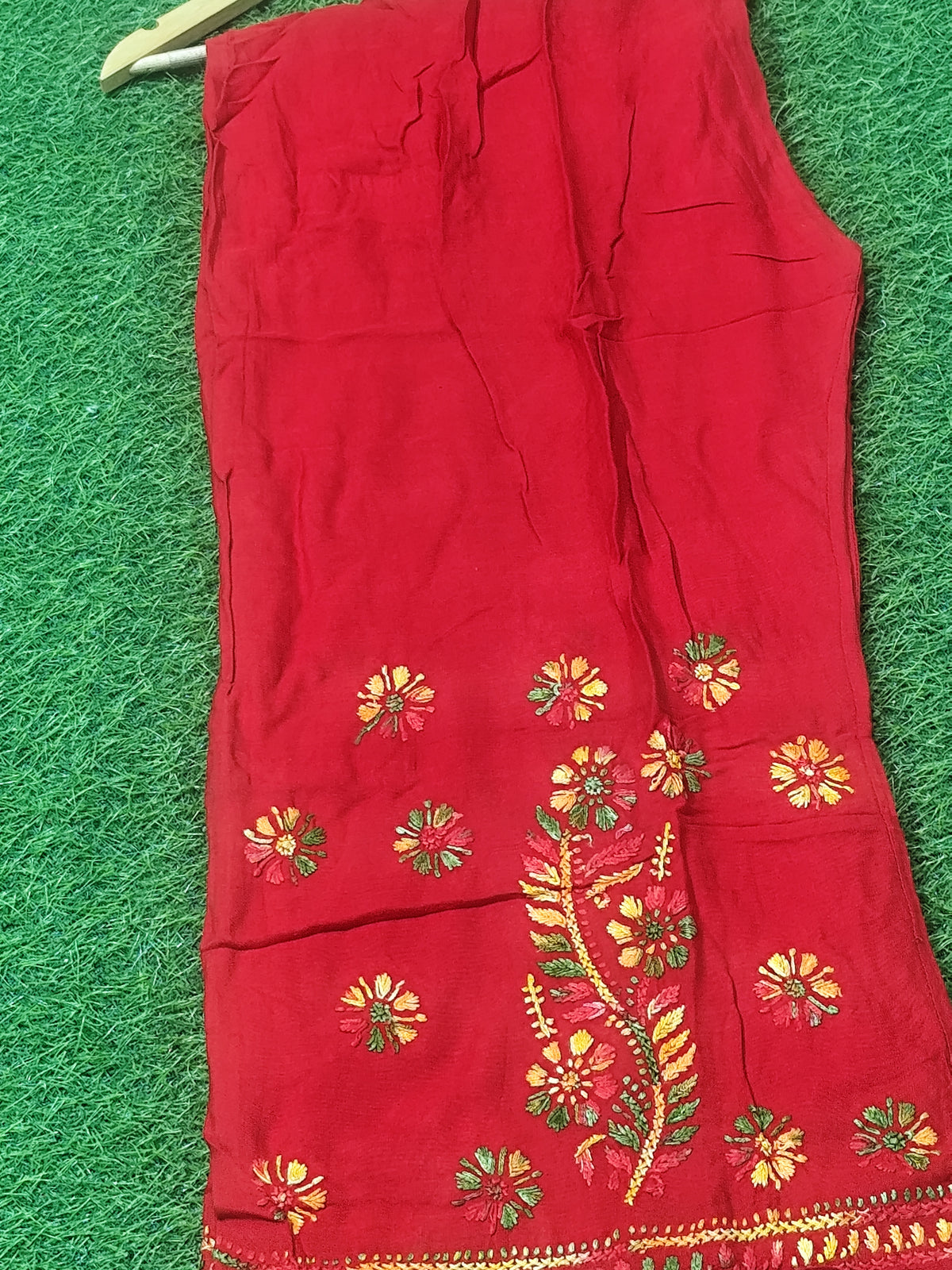Red Rayon chikankari Embroidered Palazzo Pants