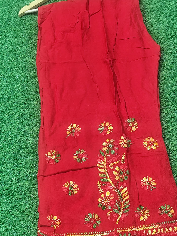 Red Rayon Chikankari Embroidered Palazzo Pants