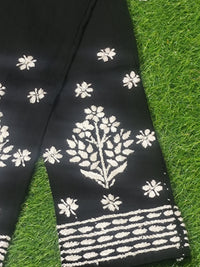 Black Cotton Lycra Embroidered Pants/Leggings