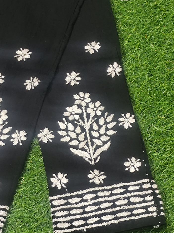 Black Cotton Lycra Chikankari Embroidered Pants / Leggings