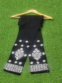 Black Cotton Lycra Embroidered Pants/Leggings