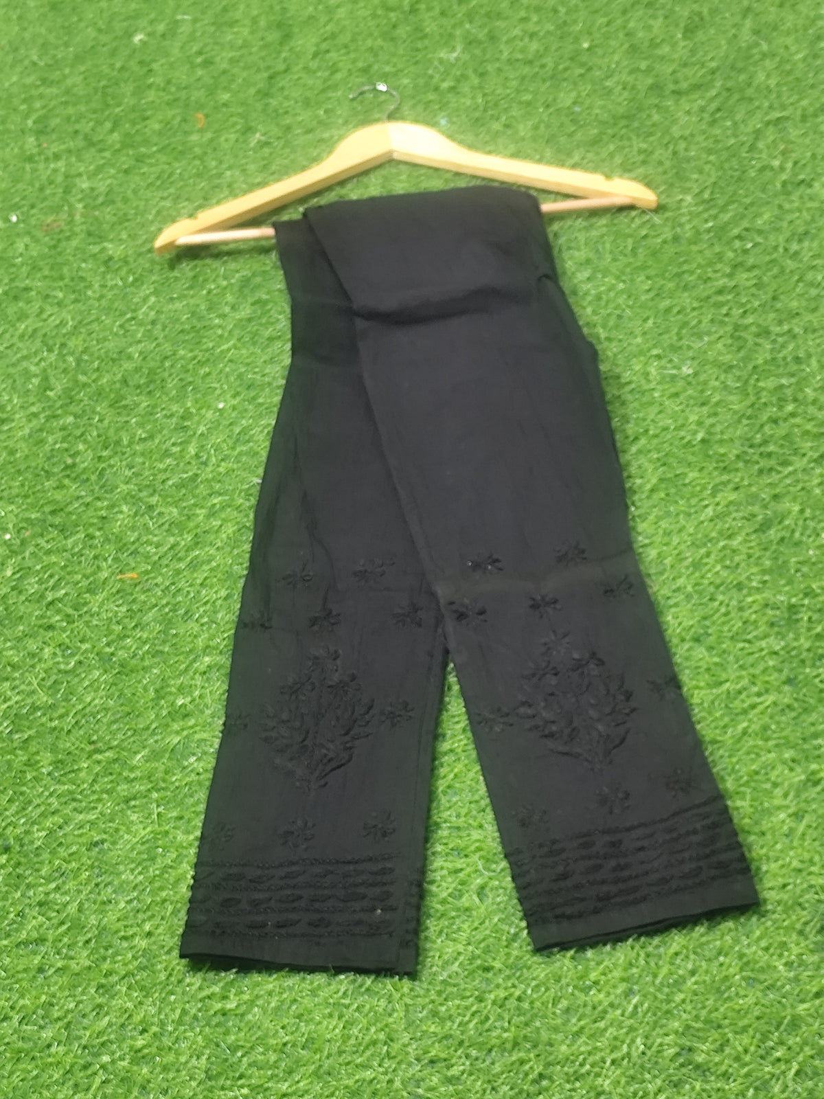 Black Cotton Lycra chikankari Embroidered Pants