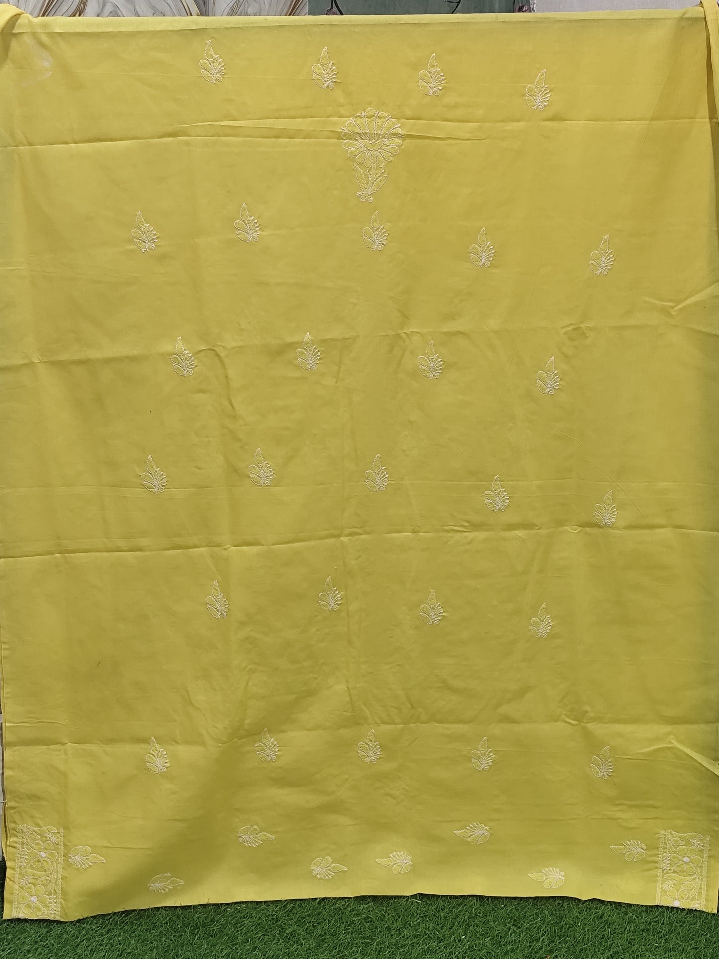 Lemon Yellow Cotton Chikankari Hand-Embroidered Cotton Lucknowi Chikankari Unstitched Suit Piece