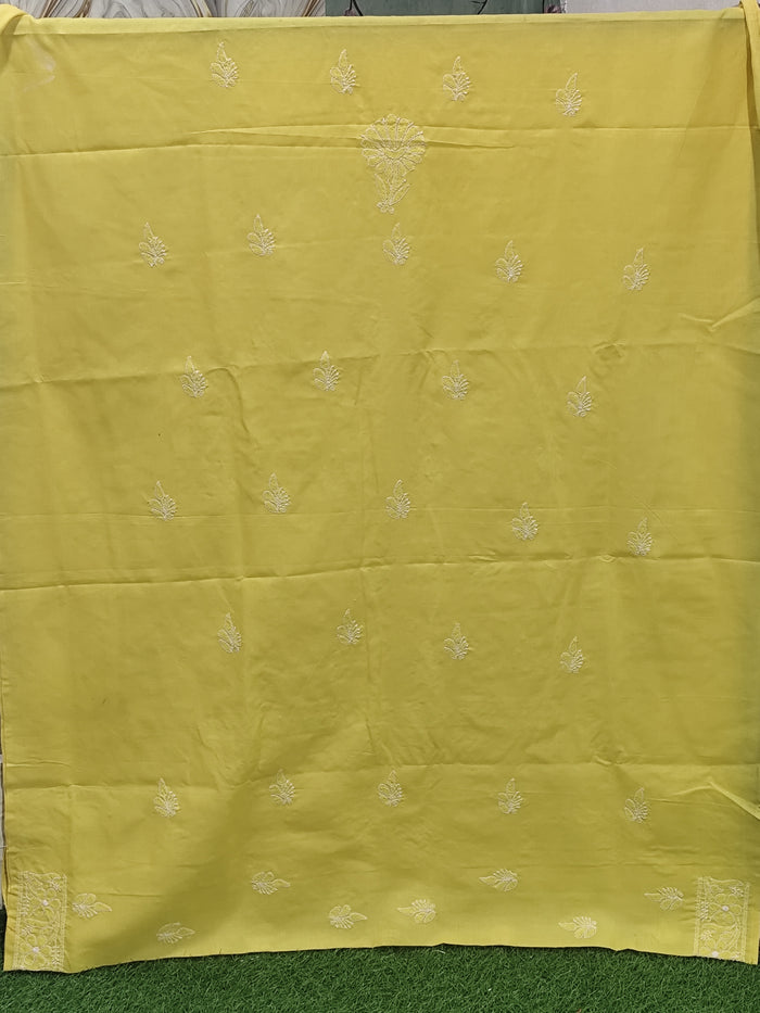 Lemon Yellow Cotton Chikankari Hand-Embroidered Cotton Lucknowi Chikankari Unstitched Suit Piece