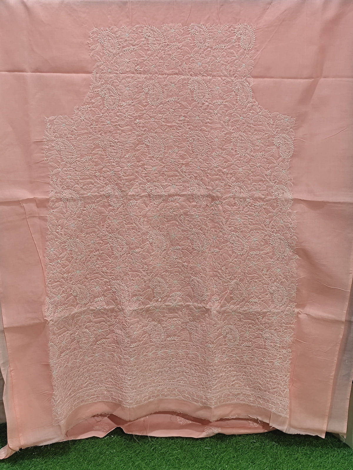 Pastel Pink Peach Unstitched Chikankari Suit Fabric | Pure Lucknowi Embroidery