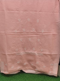 Hand-Embroidered Cotton Lucknowi Chikankari Unstitched Suit Piece Pastel Peach / Blush Pink Cotton Chikankari Unstitched Kurta Fabric