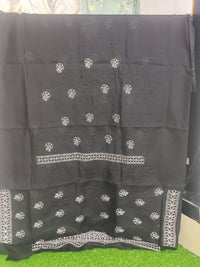 Jet Black Cotton Chikankari Unstitched Kurta Fabric Hand-Embroidered Cotton Lucknowi Chikankari Unstitched Suit Piece