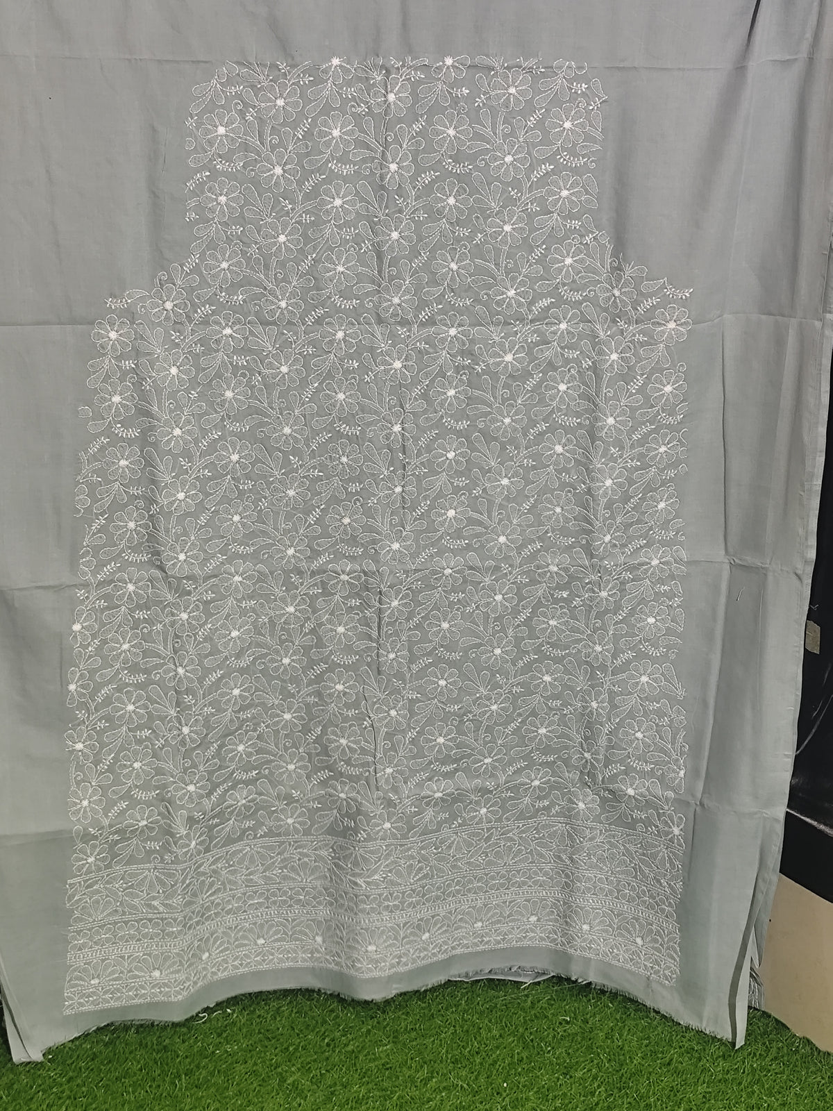 Steel Grey / Slate Cotton Chikankari Unstitched Kurta & Plazzo Fabric.