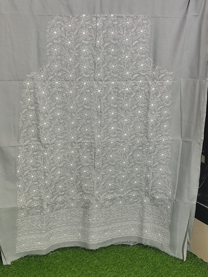 Steel Grey / Slate Cotton Chikankari Unstitched Kurta & Plazzo Fabric.