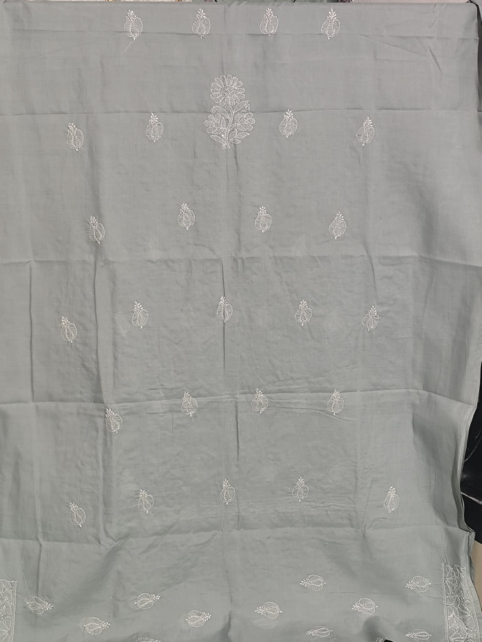 Steel Grey / Slate Cotton Chikankari Unstitched Kurta & Plazzo Fabric.