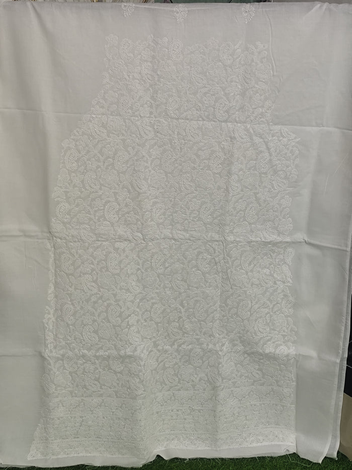 White-on-White Cotton Chikankari Hand-Embroidered Cotton Lucknowi Chikankari Unstitched Suit Piece