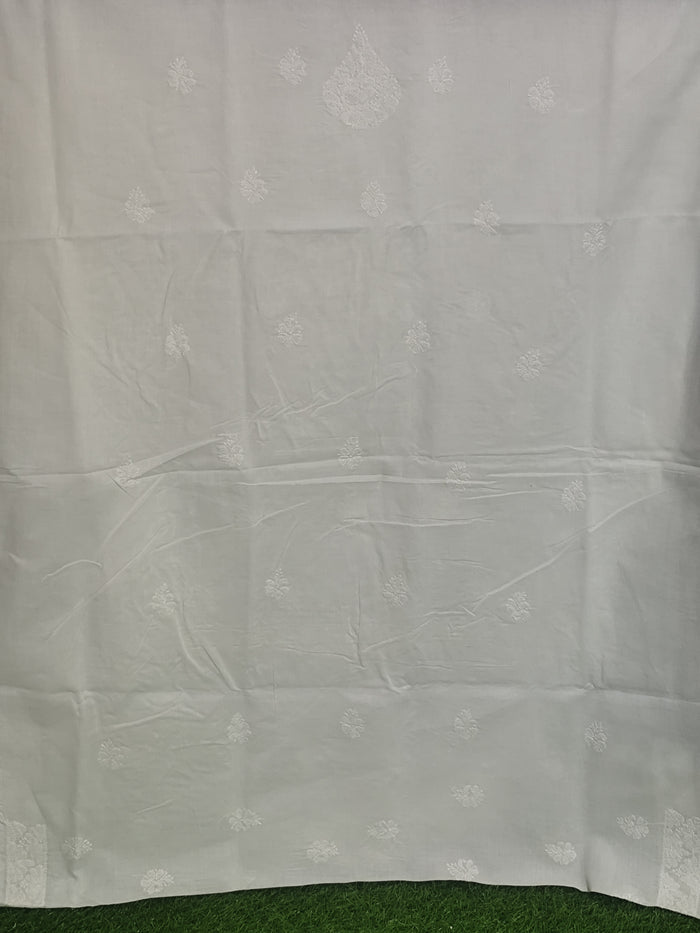 White-on-White Cotton Chikankari Hand-Embroidered Cotton Lucknowi Chikankari Unstitched Suit Piece