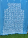 Sky Blue Lucknowi Chikankari Hand-Embroidered Georgette Unstitched Suit Material with Dupatta