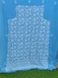 Sky Blue Lucknowi Chikankari Hand-Embroidered Georgette Unstitched Suit Material with Dupatta